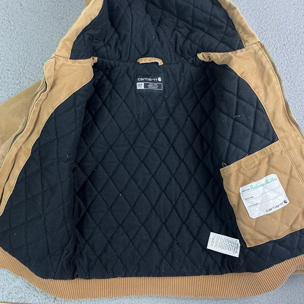 Carhartt‎ Canvas Quilted Lined Jacket Tan Brown Distressed Kids Small